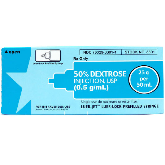 Dextrose 50% Injection Prefilled Syringes Luer-Jet Luer-Lock 50 mL (RX)