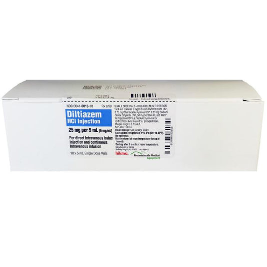 Diltiazem Hydrochloride Injection 25 mg Per 5 mL Single-dose Vials 10/Box by Hikma (Rx) *Refrigerated Item*