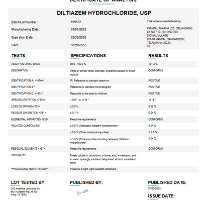 Diltiazem Hydrochloride USP For Compounding (API)