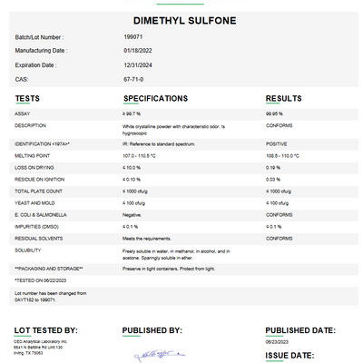Dimethyl Sulfone USP For Compounding (API)