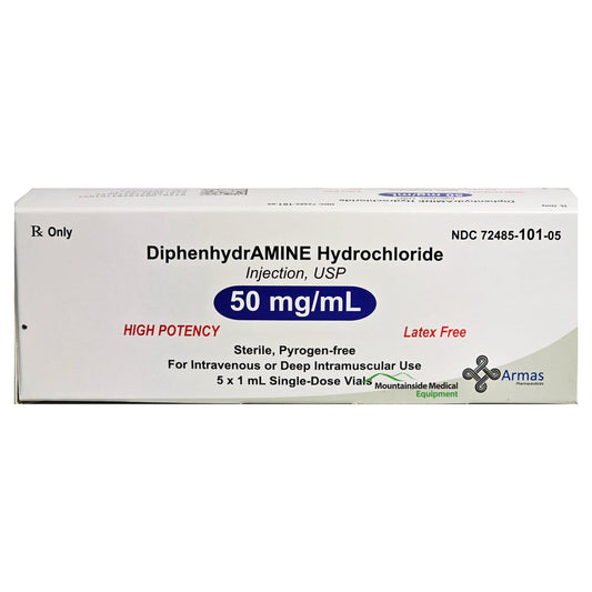 Diphenhydramine Injection (Benadryl injection) 50 mg/mL 1 mL x 5/Box (RX)