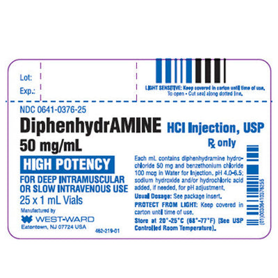 Diphenhydramine Injection 50 mg per 1 mL Vial For Allergic Reactions by Hikma (Rx)