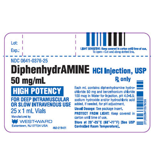 Diphenhydramine Injection 50 mg per 1 mL Vial For Allergic Reactions by Hikma (Rx)