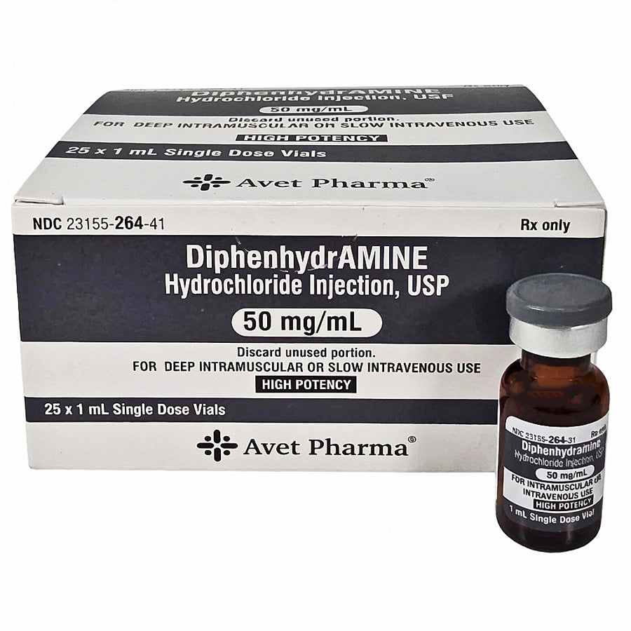 Diphenhydramine Injection 50 mg/mL Single-Dose Vials 1 mL x 25/Pack (RX)