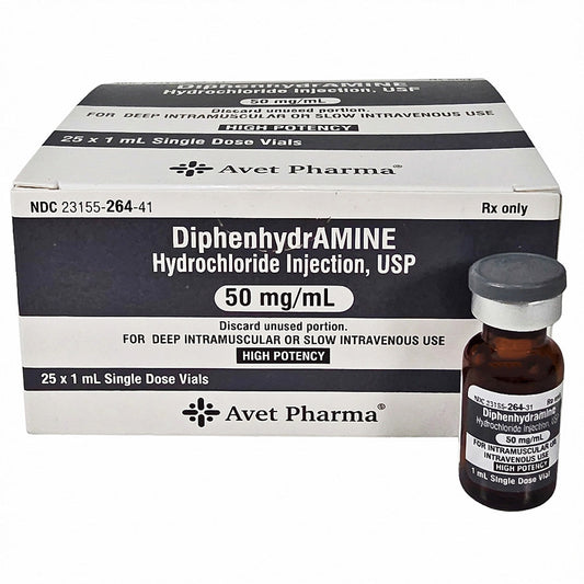 Diphenhydramine Injection 50 mg/mL Single-Dose Vials 1 mL x 25/Pack (RX)