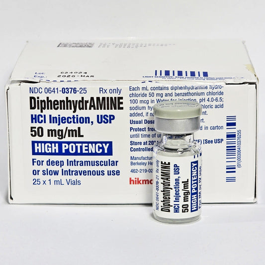 Diphenhydramine Injection 50 mg per 1 mL Vial For Allergic Reactions by Hikma (Rx)