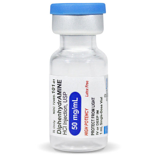 Diphenhydramine Injection (Benadryl injection) 50 mg/mL 1 mL x 5/Box (RX)