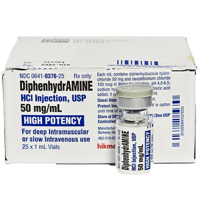 Diphenhydramine Injection 50 mg per 1 mL Vial For Allergic Reactions by Hikma (Rx)