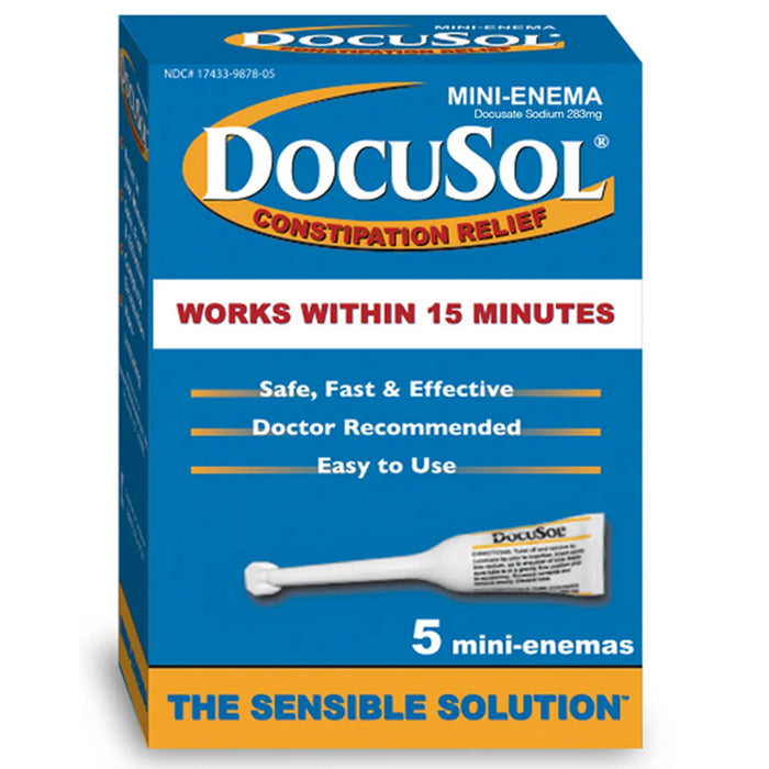 Docusol Mini Enema for Constipation Relief 5-Pack