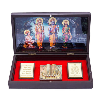 Golden Peacock 24 Ct Gold-Polished & Brown Ram Darbaar Pooja Box