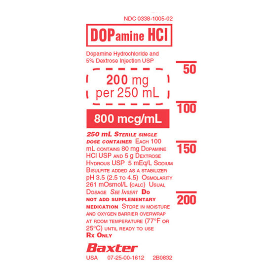 IV Bags, Dopamine and 5% Dextrose IV Bags Injection IV infusion Dose 500 mL , 12/Case