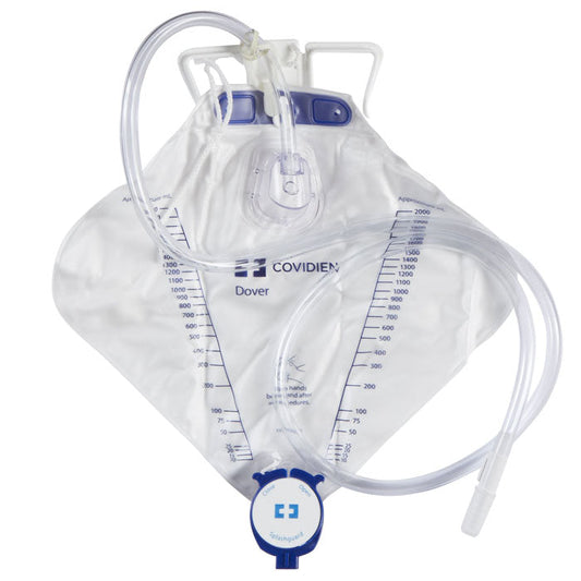 Dover Urinary Drainage Bag with Anti-Reflux Barrier, 48 Inch Tubing and 2000 mL Capacity