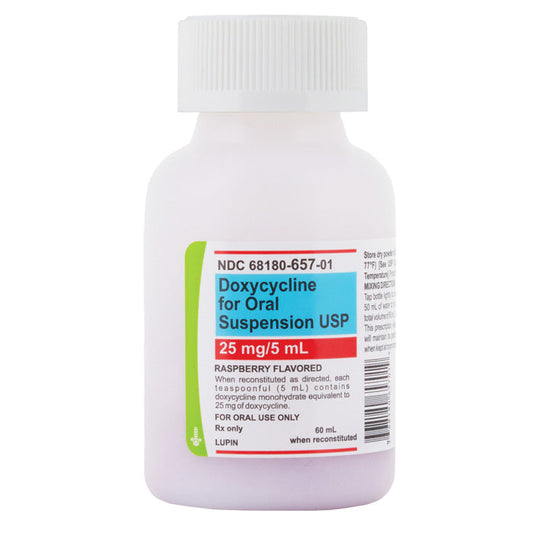 Doxycycline for Oral Suspension 25 mg/5 mL Strength 60 mL (RX)