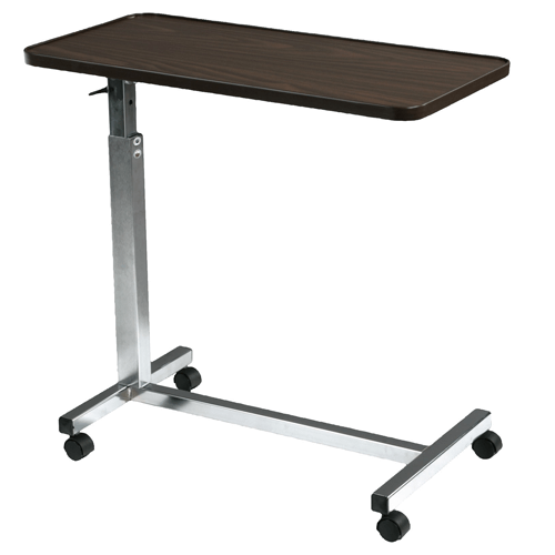 Adjustable Non-Tilt Overbed Table with Walnut Top