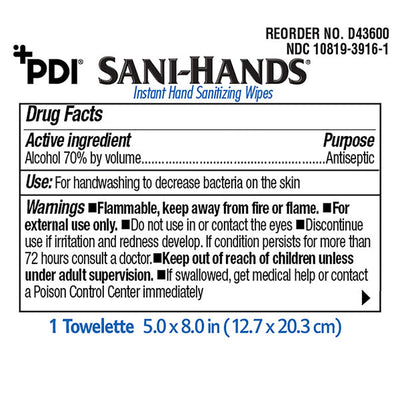 Sani Hands Instant Hand Sanitizing Wipes, 100/box