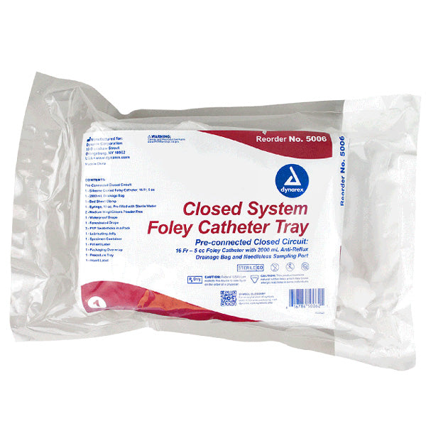 Closed System Foley Catheter Tray with 16 Fr. Catheter & Drainage Bag Attached