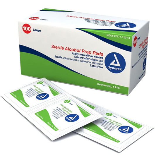Alcohol Prep Pads Sterile, (Alcohol Pads) Large Size Swabs by Dynarex 100/Box