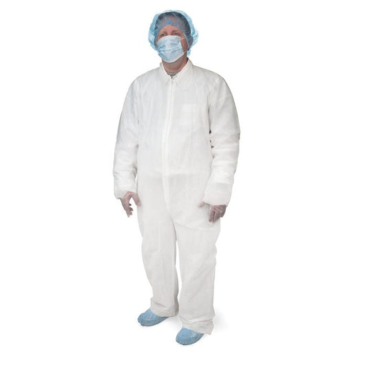 Full-Length Disposable Coveralls Fluid Resistant Protection, Universal Size, Pack of 5