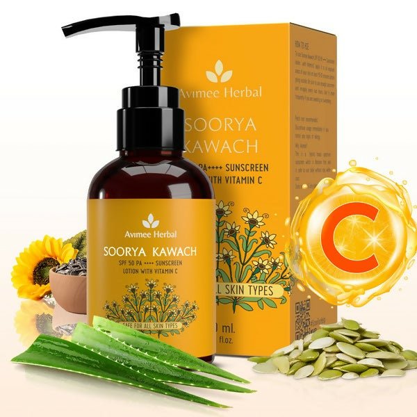 Avimee Herbal Soorya Kawach SPF 50 PA++++ Vitamin C Sunscreen Lotion