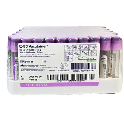 EDTA Blood Collection Tubes 3 mL BD 367856 Vacutainer with Hemogard Closure 13mm x 75mm, 100/box