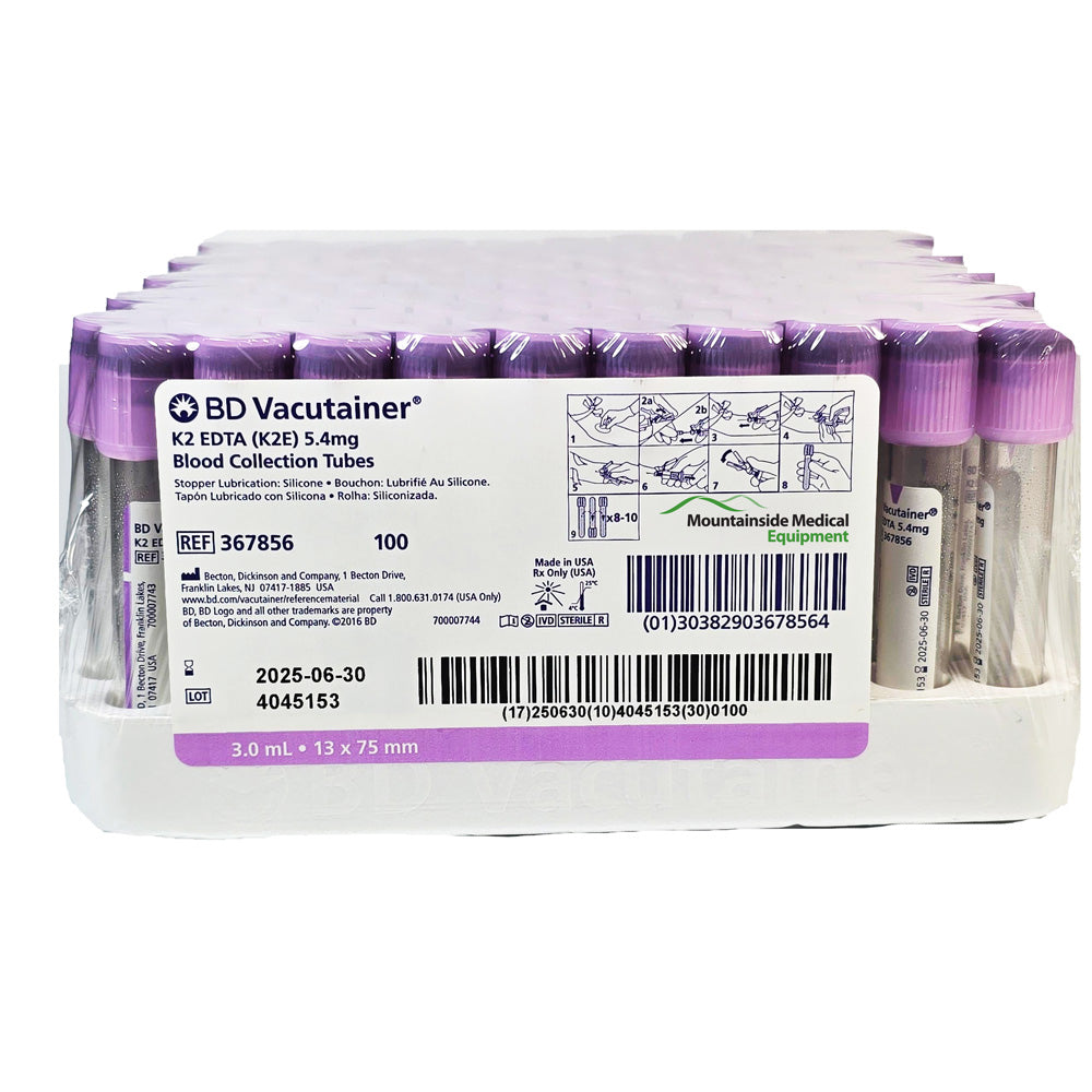 EDTA Blood Collection Tubes 3 mL BD 367856 Vacutainer with Hemogard Closure 13mm x 75mm, 100/box