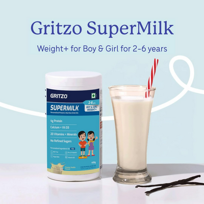 Gritzo SuperMilk Weight+ (2-6y Boy & Girl), 4g Protein Powder - Creamy Vanilla