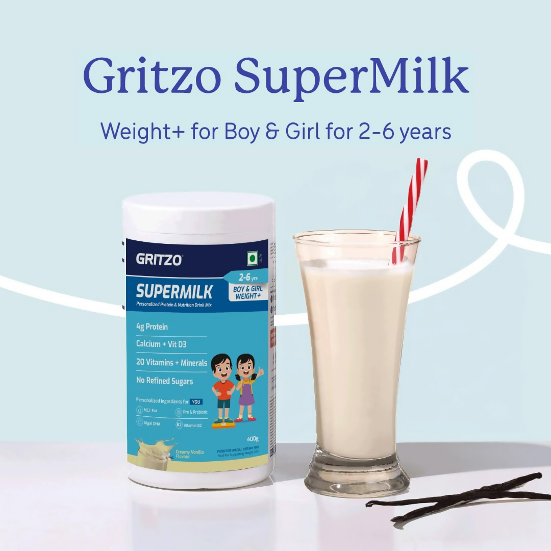 Gritzo SuperMilk Weight+ (2-6y Boy & Girl), 4g Protein Powder - Creamy Vanilla