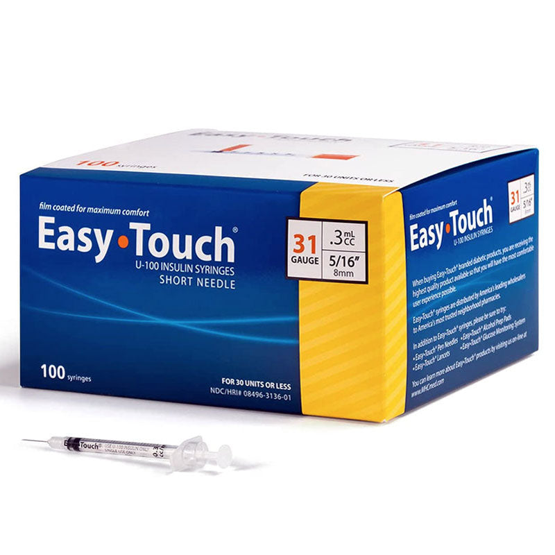 Insulin Syringes with Needle U-100, All Size Insulin Needles, Easy Touch 100/Box