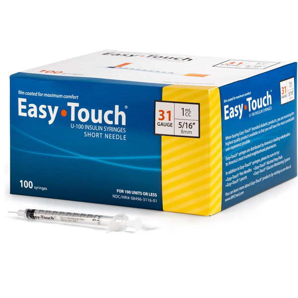 Insulin Syringes with Needle U-100, All Size Insulin Needles, Easy Touch 100/Box
