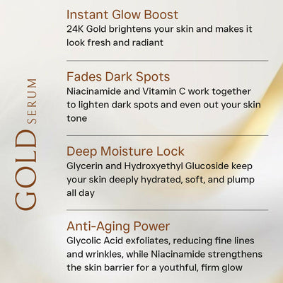Flawora 24K Gold Face Serum For Brightening, Anti-Aging And Anti Acne Serum To Reduce Blackheads And Open Pores 