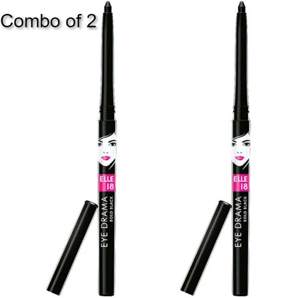 Elle 18 Eye Drama Kajal - Bold Black (0.35 gm) - Combo of 2