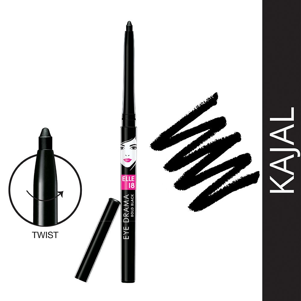 Elle 18 Eye Drama Kajal - Bold Black (0.35 gm) - Combo of 2
