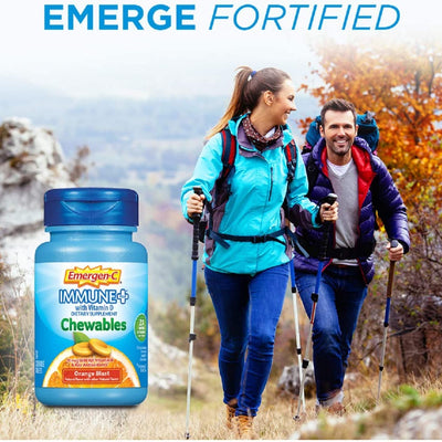 Emergen-C Immune+ Chewables 1000mg Vitamin C with Vitamin D Tablet Orange Blast Flavor, 42 Count