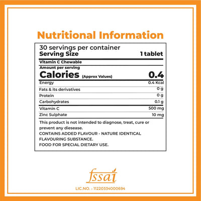Boldfit Vitamin C 500mg Chewable Tablets (Tangy Orange Flavor)