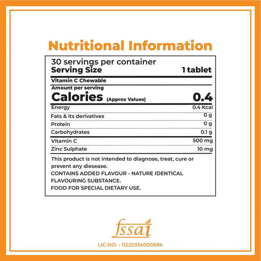 Boldfit Vitamin C 500mg Chewable Tablets (Tangy Orange Flavor)