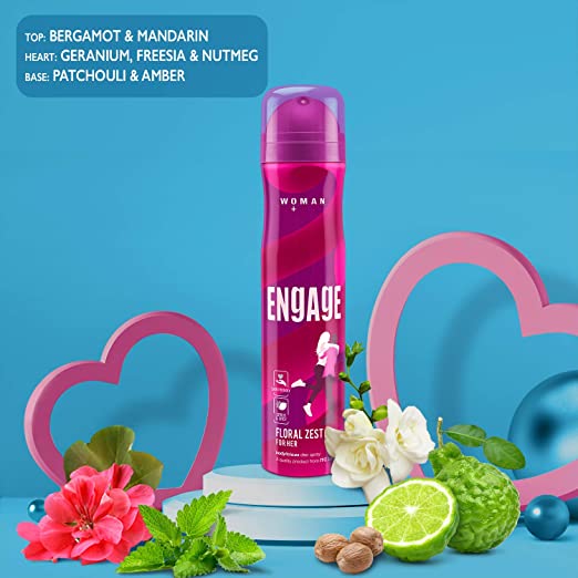 Engage Floral Zest Deodorant for Women Citrus and Floral, Skin Friendly (150 ml)