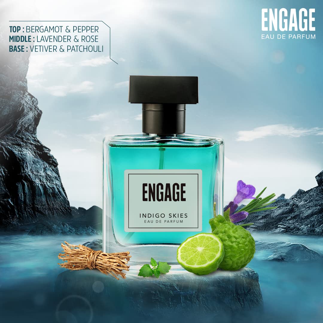 Engage Indigo Skies Perfume for Men Long Lasting, Fresh and Earthy Fragrance (100 ml)
