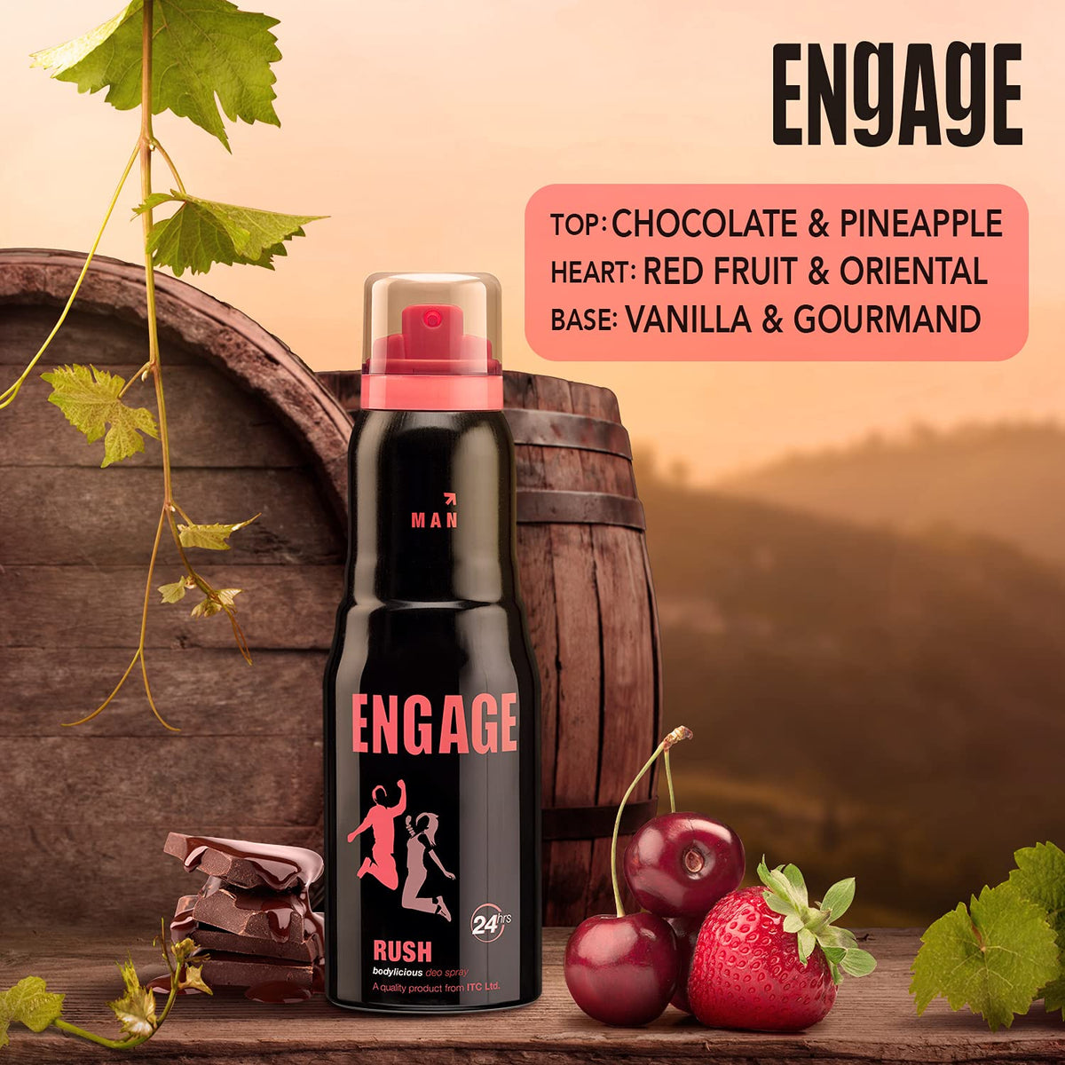 Engage Rush Deodorant For Men Fruity and Sweet, Skin Friendly (150 ml)