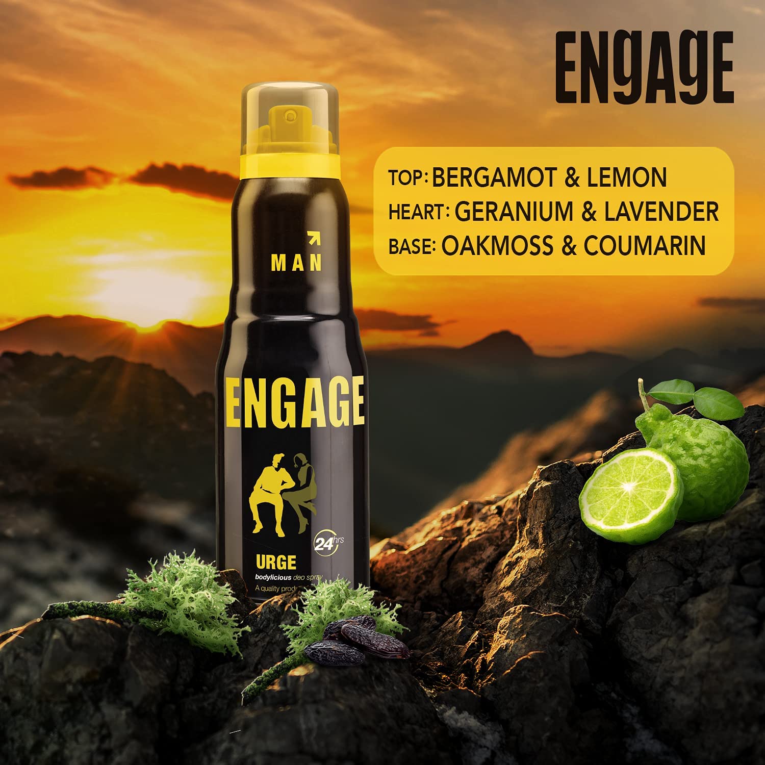 Engage Urge Deodorant For Men Citrus & Woody Skin Friendly (150 ml)