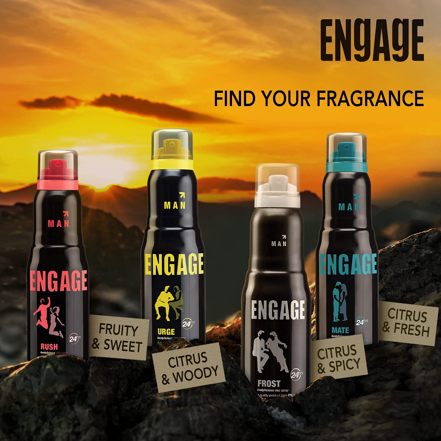 Engage Urge Deodorant For Men Citrus & Woody Skin Friendly (150 ml)