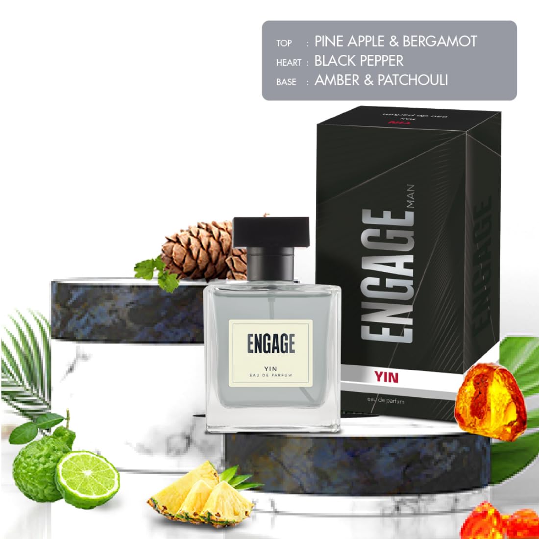 Engage Yin Eau De Perfume for Men Fruity & Floral Skin Friendly (90 ml)