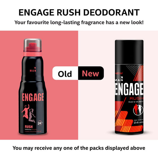 Engage Rush Deodorant For Men Fruity and Sweet, Skin Friendly (150 ml)