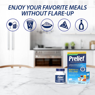 Prelief Acid Reducer Medical Food Reduce Acid From Food Up to 95%, 120 Tablets
