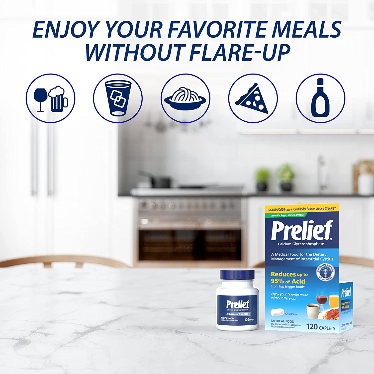 Prelief Acid Reducer Medical Food Reduce Acid From Food Up to 95%, 120 Tablets