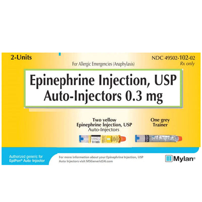 Epinephrine Auto-injector (Generic Epipen) For Adults, Anaphylaxis Emergency Pen 0.3 mg (2 Injectors +1 Trainer) (Rx)