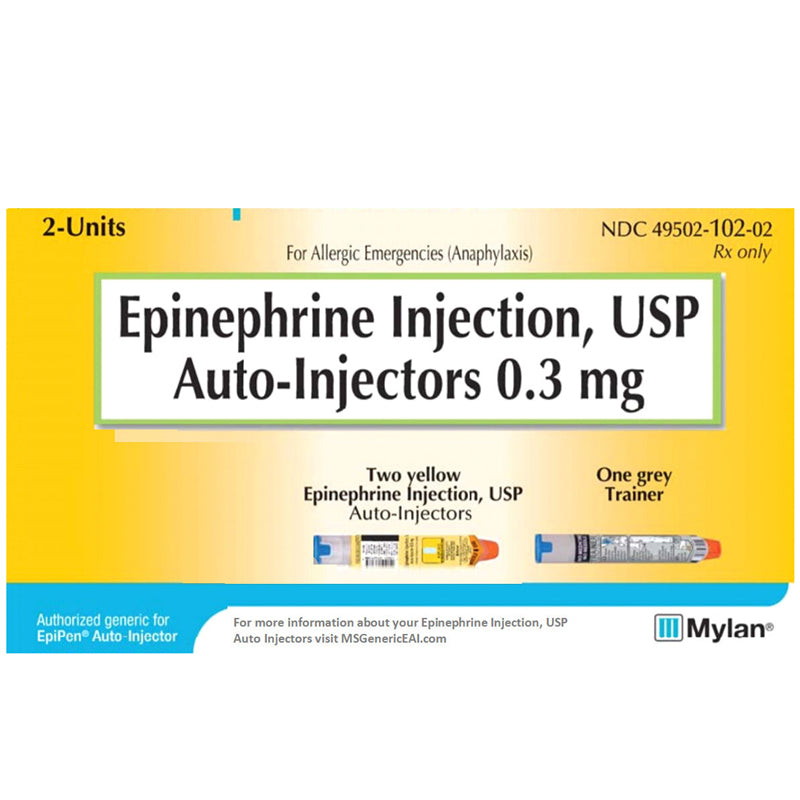 Epinephrine Auto-injector (Generic Epipen) For Adults, Anaphylaxis Emergency Pen 0.3 mg (2 Injectors +1 Trainer) (Rx)