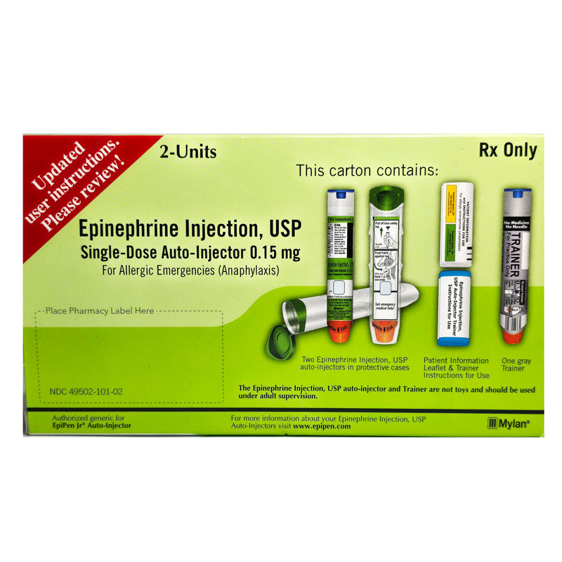Epinephrine Auto Injector Jr Pediatric Pen 0.15 mg (2 Pack) For Weight ...