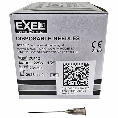 Exel Hypodermic Needles, Sterile, Single-Use 100/box