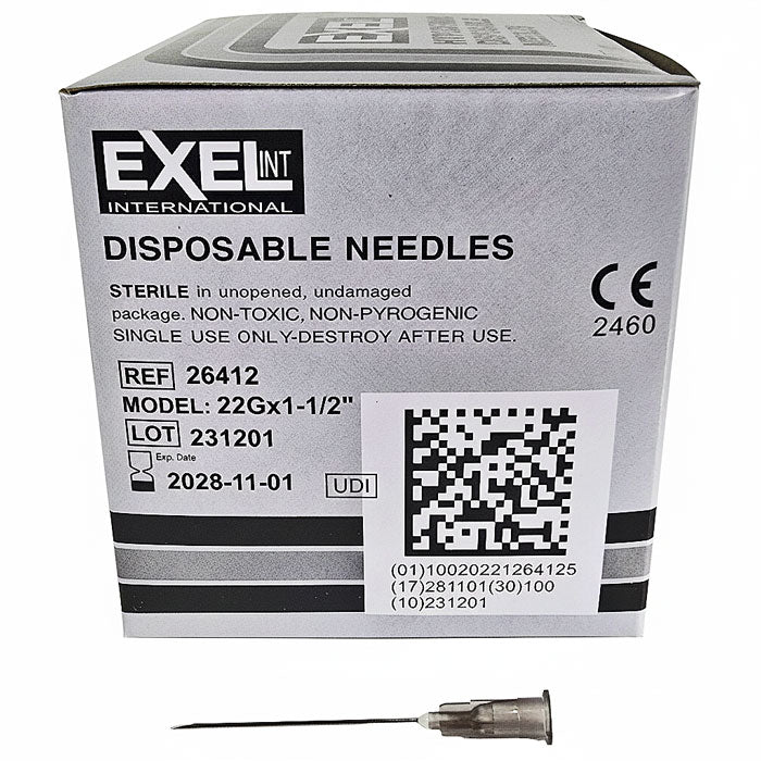 Hypodermic Needles w/o Syringe, All Gauge Sizes, Sterile 100/Box