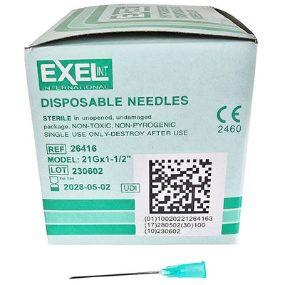 Hypodermic Needles w/o Syringe, All Gauge Sizes, Sterile 100/Box